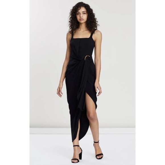 Acler Maine Draped Midi Dress Black Size US 4 New With Defects $450 - Picture 2 of 16